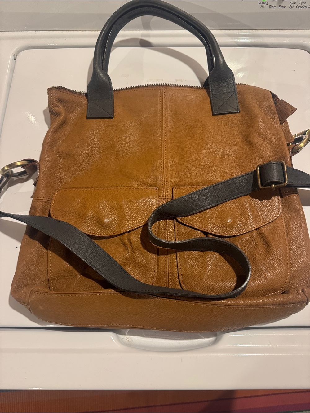 Sundance Italian Leather Tote Bag with Adjustable Strap - Brown black